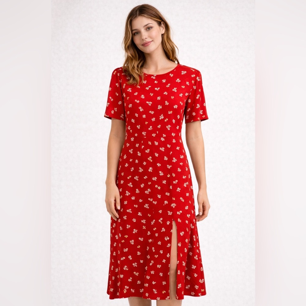 Ripe Red Floral Midi Dress